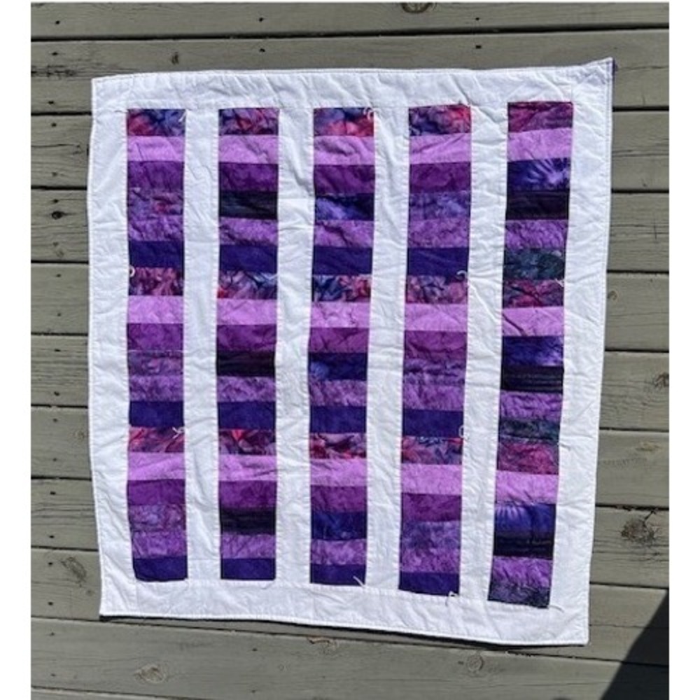 Handmade Purple Batik Patchwork Quilt Striped Tie Lap Blanket Wall Hanging 42x37